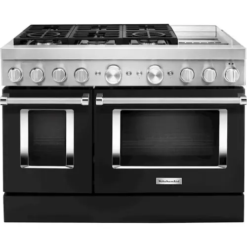Front. KitchenAid - Commercial-Style 6.3 Cu. Ft. Freestanding Double Oven Dual-Fuel True Convection Range with Self-Cleaning - Imperial Black.