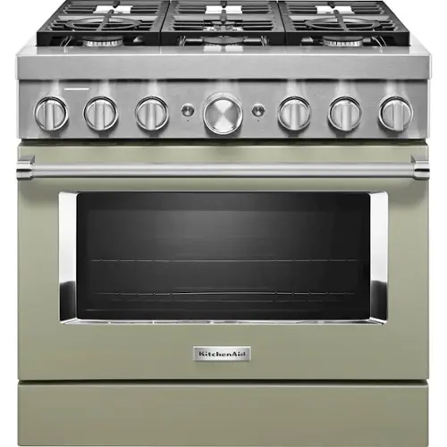 Front. KitchenAid - 5.1 Cu. Ft. Freestanding Dual Fuel True Convection Range with Self-Cleaning - Avocado Cream.