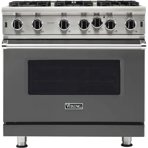 Front. Viking - Professional 5 Series 5.1 Cu. Ft. Freestanding Gas Convection Range - Damascus Gray.