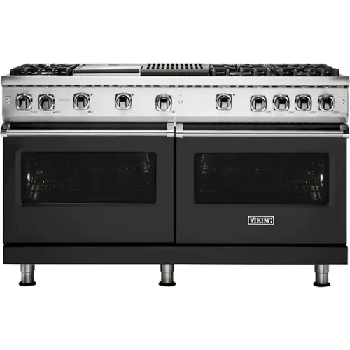 Front. Viking - Professional 5 Series Freestanding Double Oven Gas Convection Range - Cast Black.