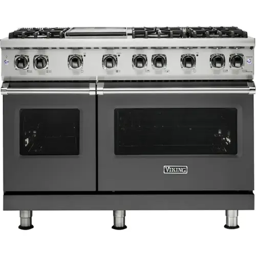 Front. Viking - Professional 5 Series Freestanding Double Oven Gas Convection Range - Damascus Gray.