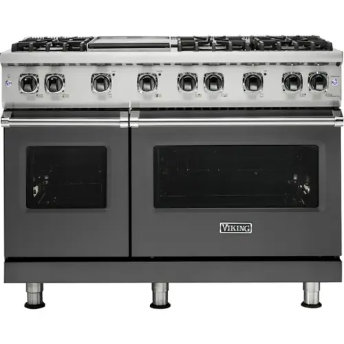 Front. Viking - Professional 5 Series 6.1 Cu. Ft.  Freestanding Double Oven LP Gas Convection Range - Damascus Gray.