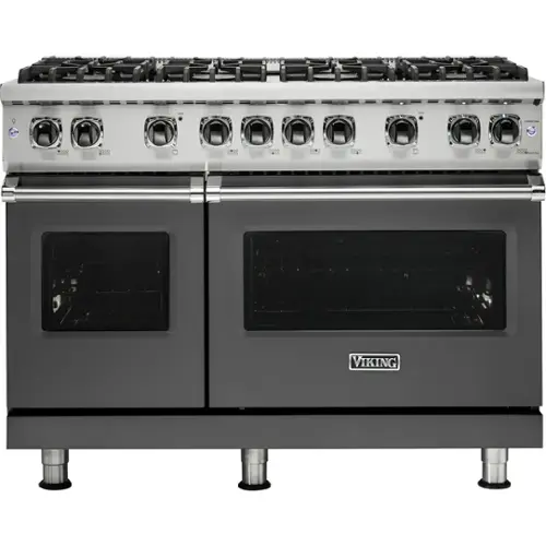 Front. Viking - Professional 5 Series 6.1 Cu. Ft.  Freestanding Double Oven LP Gas Convection Range - Damascus Gray.
