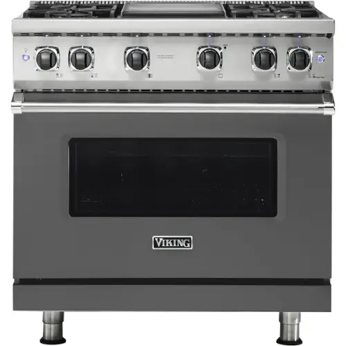 Front. Viking - Professional 5 Series 5.1 Cu. Ft. Freestanding LP Gas Convection Range - Damascus Gray.