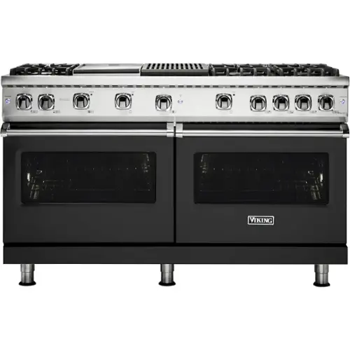 Front. Viking - Professional 5 Series 8 Cu. Ft.  Freestanding Double Oven LP Gas Convection Range - Cast Black.