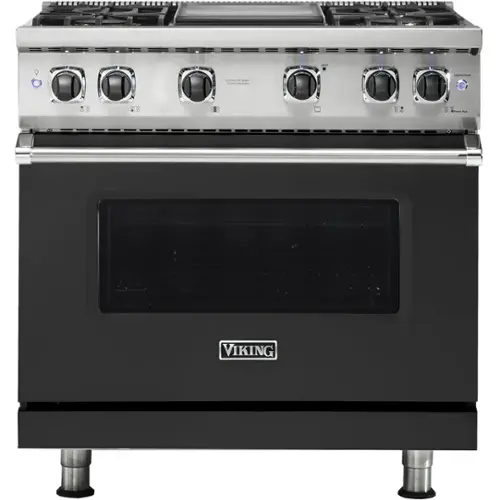 Front. Viking - Professional 5 Series 5.1 Cu. Ft. Freestanding LP Gas Convection Range - Cast Black.