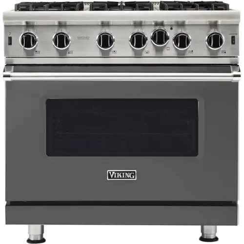Front. Viking - Professional 5 Series 5.1 Cu. Ft. Freestanding LP Gas Convection Range - Damascus Gray.