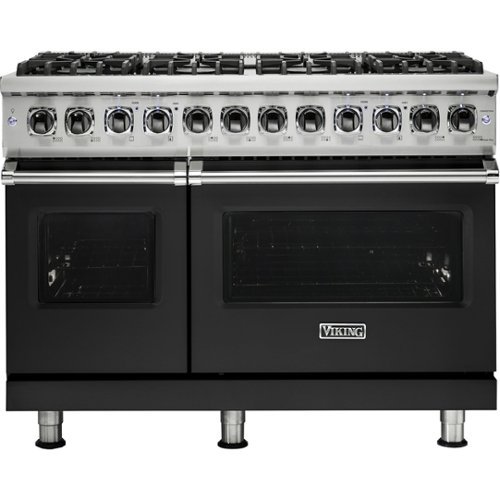 Viking - Professional 5 Series Freestanding Double Oven Dual Fuel LP Gas True Convection Range with Self-Cleaning - Cast black