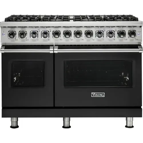 Front. Viking - 5-Series Dual Fuel Self-Clean 48"W Sealed Burner Range - Cast Black.
