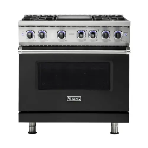 Front. Viking - Freestanding 7 Series Dual Fuel Self-Clean 36"W Range - Cast Black.