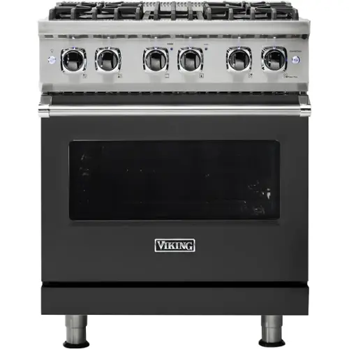 Front. Viking - 5-Series 4.7 Cu. Ft. Self-Cleaning Freestanding Dual Fuel Convection Range - Cast Black.