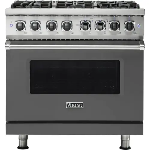 Front. Viking - 5-Series 5.6 Cu. Ft. Self-Cleaning Freestanding Dual Fuel Convection Range - Damascus Gray.