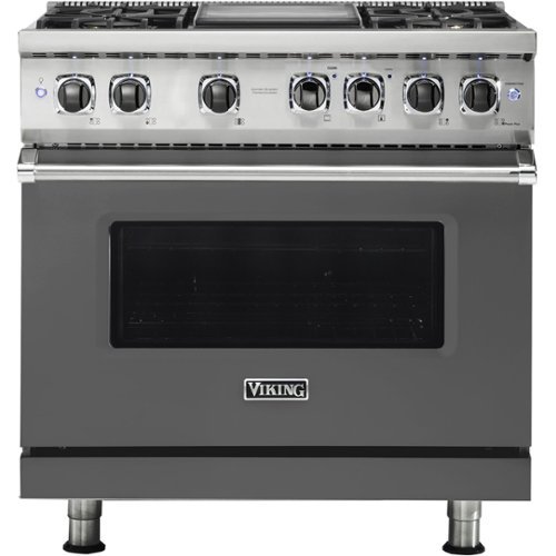 Viking - Professional 5 Series 5.6 Cu. Ft. Freestanding Dual Fuel LP Gas True Convection Range with Self-Cleaning - Damascus gray