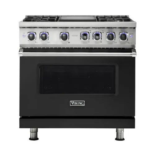 Front. Viking - Freestanding 7 Series Dual Fuel Self-Clean 36"W Range - Cast Black.