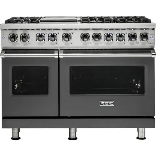 Front. Viking - 5-Series Dual Fuel Self-Clean 48"W Sealed Burner Range - Damascus Gray.