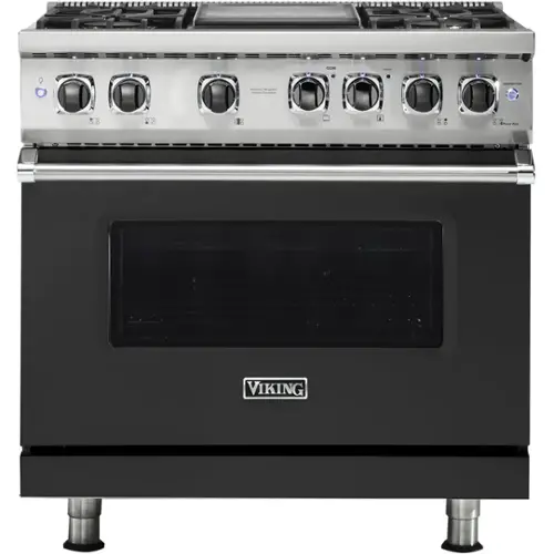 Front. Viking - 5-Series 5.6 Cu. Ft. Self-Cleaning Freestanding Dual Fuel Convection Range - Cast Black.