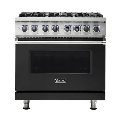 Front. Viking - Freestanding 7 Series Dual Fuel Self-Clean 36"W Range - Cast Black.