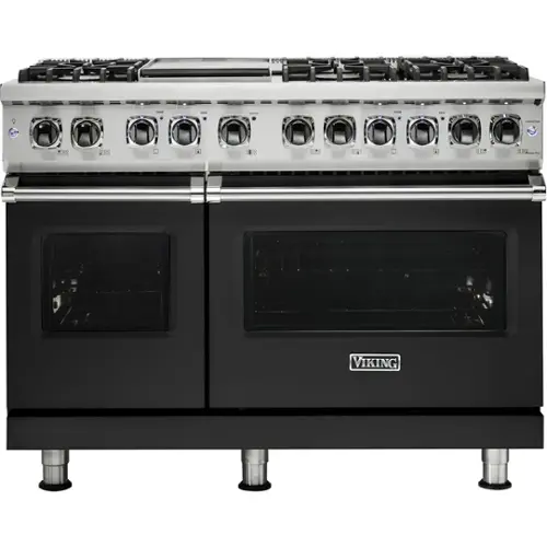 Front. Viking - 5-Series Dual Fuel Self-Clean 48"W Sealed Burner Range - Cast Black.