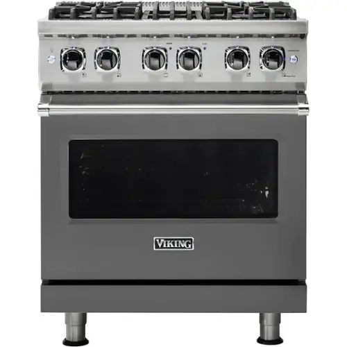 Front. Viking - 5-Series 4.7 Cu. Ft. Self-Cleaning Freestanding Dual Fuel Convection Range - Damascus Gray.