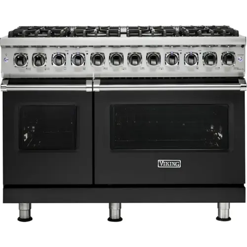Front. Viking - 5-Series Dual Fuel Self-Clean 48"W Sealed Burner Range - Cast Black.
