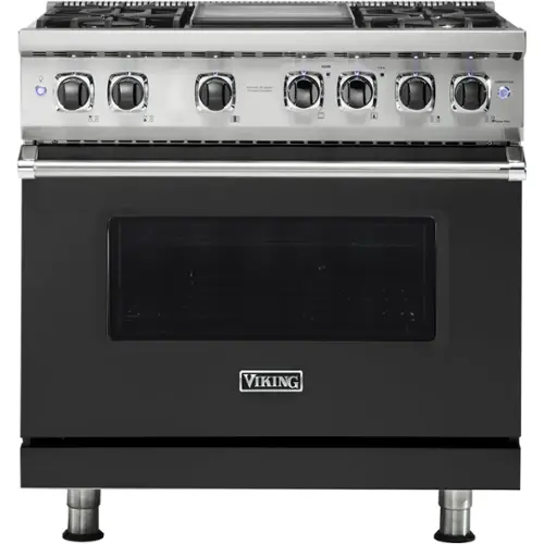 Front. Viking - 5-Series 5.6 Cu. Ft. Self-Cleaning Freestanding Dual Fuel Convection Range - Cast Black.