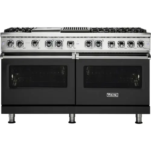 Front. Viking - 5-Series Dual Fuel Self-Clean 60"W Sealed Burner Range - Cast Black.