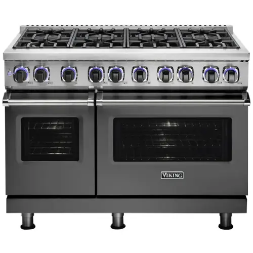 Front. Viking - 48"W 7-Series Dual Fuel Self-Clean Range-8 Burners - Cast Black.