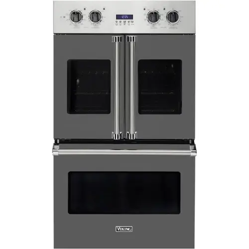 Front. Viking - Professional 7 Series 30" Built-In Double Electric Convection Wall Oven - Damascus Gray.