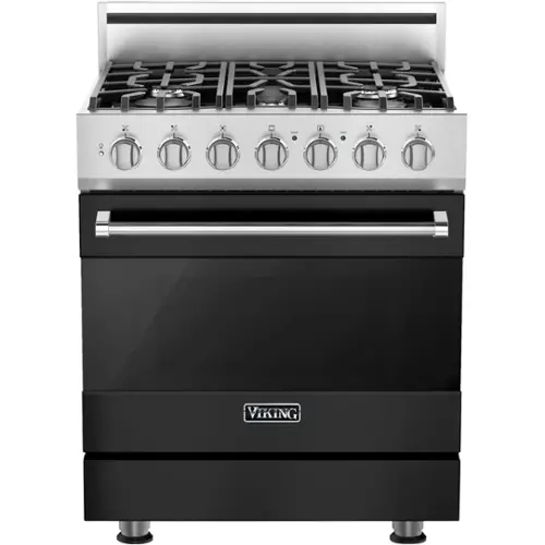 Front. Viking - 3 Series 4.7 Cu. Ft. Self-Cleaning Freestanding Dual Fuel LP Gas Convection Range - Cast Black.