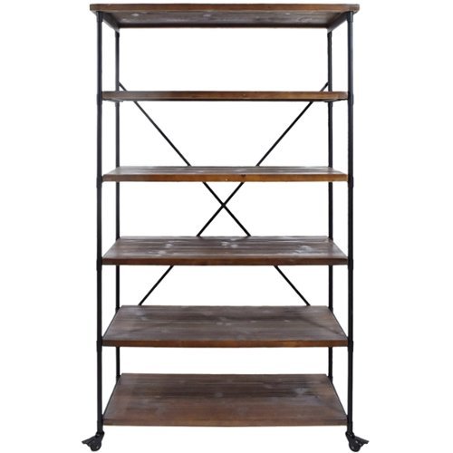 Noble House - Natrona Industrial 5-Shelf Bookshelf - Dark Walnut/Black-Front_Standard 