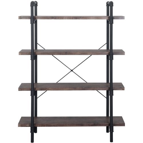 Noble House - Antigo Faux Wood and Steel Frame Industrial 4-Shelf Bookcase - Dark Brown