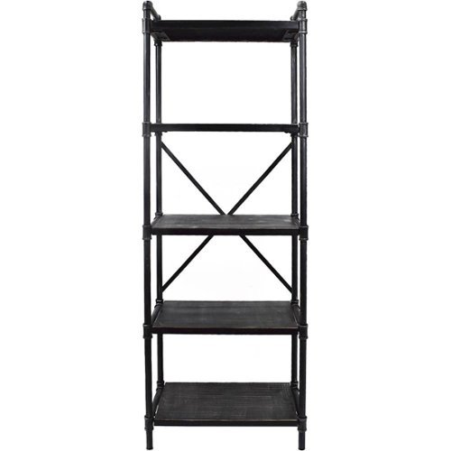 Noble House - Keeline Industrial Iron & Firwood 5-Shelf Bookcase - Pewter-Front_Standard 