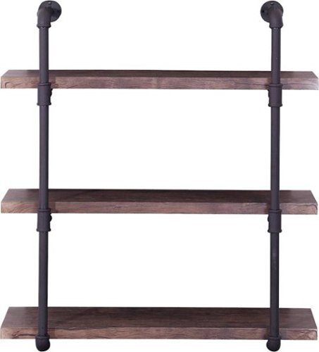 Noble House - Cadott Industrial Faux Wood and Steel Wall Shelf - Dark Brown