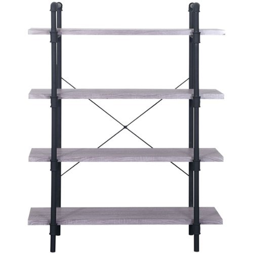 Noble House - Antigo Faux Wood and Steel Frame Industrial 4-Shelf Bookcase - Light Gray-Front_Standard 