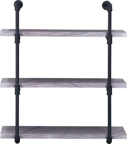 Noble House - Cadott Industrial Faux Wood and Steel Wall Shelf - Light Gray-Front_Standard 