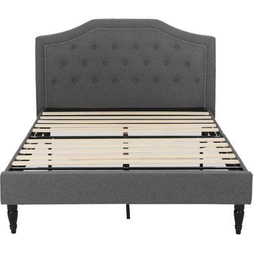 Noble House - Clymer Fully Upholstered Fabric 65.5" Queen Size Platform Bed Frame - Charcoal Gray-Front_Standard 