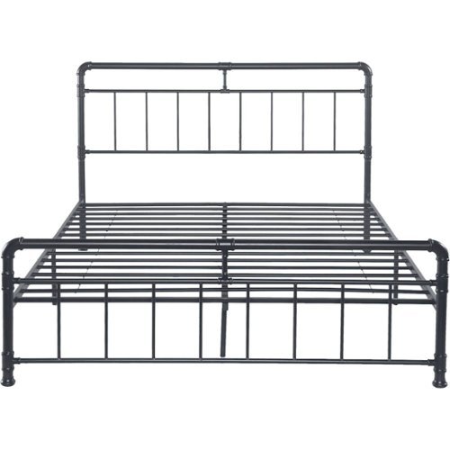 Noble House - Whately Industrial 63.5" Queen Size Iron Bed Frame - Charcoal Gray-Front_Standard 