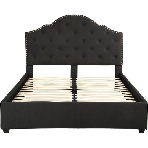 Noble House - Hobart Fully Upholstered Fabric 87" Queen-Size Bed Frame - Black-Front_Standard 