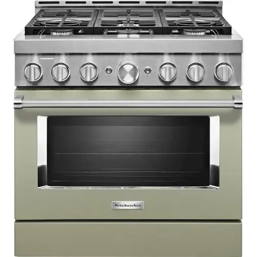 Front. KitchenAid - Commercial-Style 5.1 Cu. Ft. Slide-In Gas True Convection Range with Self-Cleaning - Avocado Cream.
