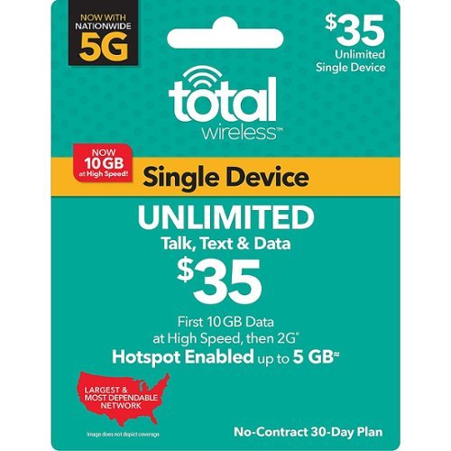 Total Wireless $35 Unlimited 30-Day Prepaid Plan (10GB Data at High Speed) & 5GB Mobile Hotspot Enabled (Email Delivery) [Digital]