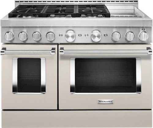 KitchenAid - 6.3 Cu. Ft. Slide-In Double Oven Gas True Convection Range with Self-Cleaning and Griddle - Milkshake