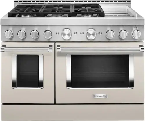 Front. KitchenAid - 6.3 Cu. Ft. Freestanding Double Oven Gas True Convection Range with Self-Cleaning and Griddle - Milkshake.