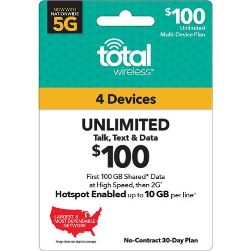 Total Wireless $100 Unlimited Family Plan Now Mobile Hotspot≈ Enabled (Email Delivery) [Digital]