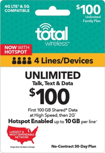 Total Wireless - $100 Unlimited Family 30-Day Plan Card - Green-Front_Standard 