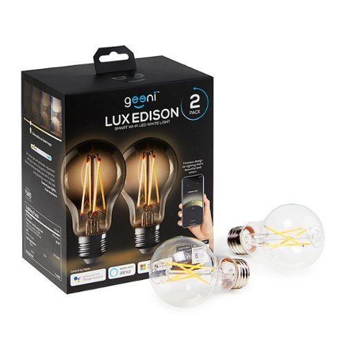 Geeni - LUX EDISON 800-Lumen, 8W Dimmable A19 LED Light Bulb, 60W Equivalent (2-Pack) - Transparent
