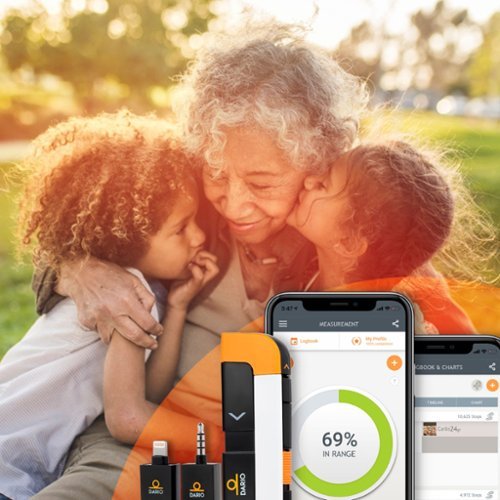 Dario Value Pack Kit for iPhone with FREE 3-Month Plan - Blood Glucose Monitoring Set to Test Diabetes Sugar Level - Black/White/Orange BUY IN DUBAI
