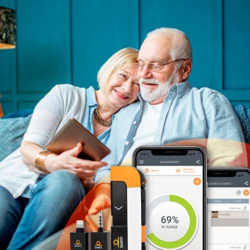 Dario Value Pack Kit for iPhone with FREE 3-Month Plan - Blood Glucose Monitoring Set to Test Diabetes Sugar Level - Black/White/Orange BUY IN SAUDI ARABIA