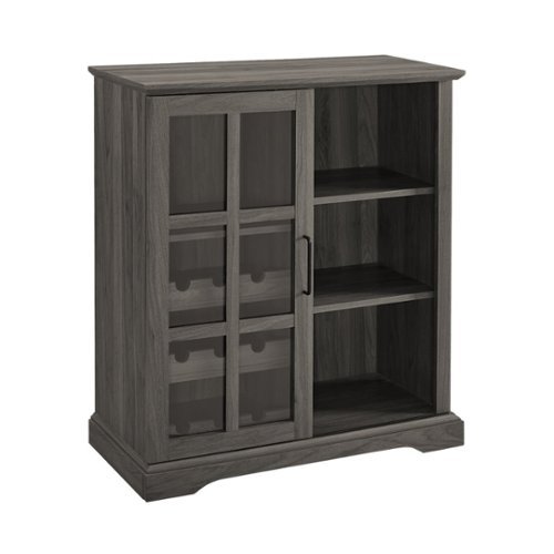 Walker Edison - Bar Cabinet with Sliding Glass Door - Slate Gray