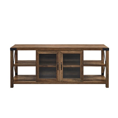 Walker Edison - Farmhouse Metal X TV Stand Cabinet for Most TVs Up to 65" - Rustic Oak