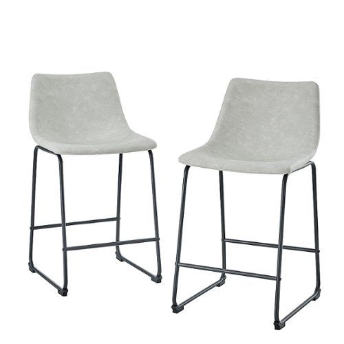 Walker Edison - Industrial Faux Leather Counter Stool (Set of 2) - Gray-Front_Standard 